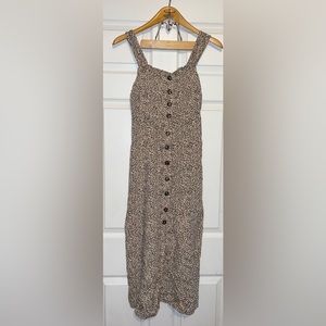 Japna Sleeveless Animal Print Midi Dress with Brown Buttons Size Medium EUC
